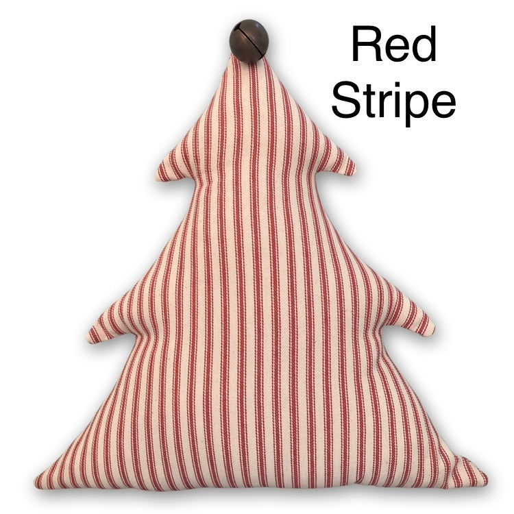 Festive Christmas Tree Pillow with Antique Sleigh Bell