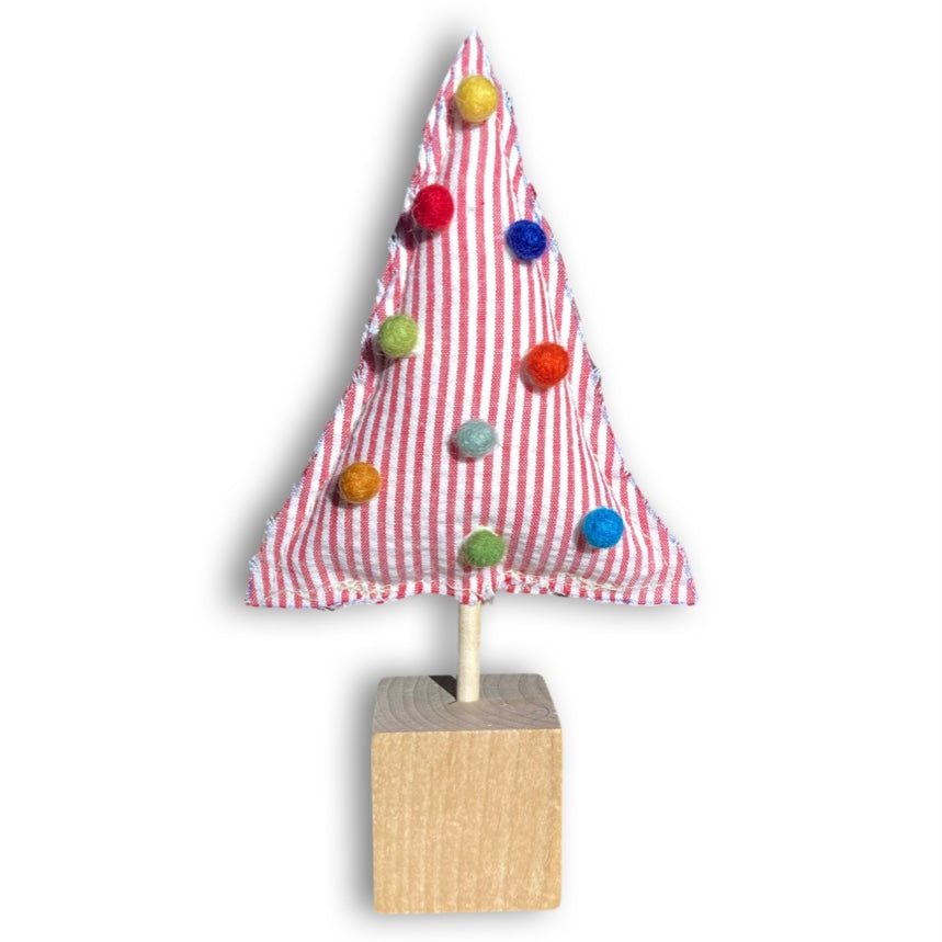 Homespun Seersucker Christmas Tree Tabletop Decoration