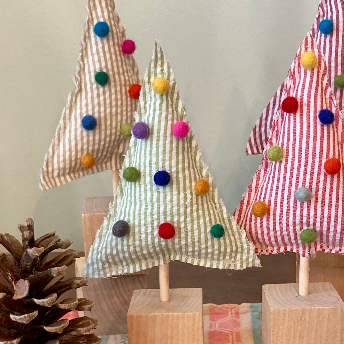 Homespun Seersucker Christmas Tree Tabletop Decoration