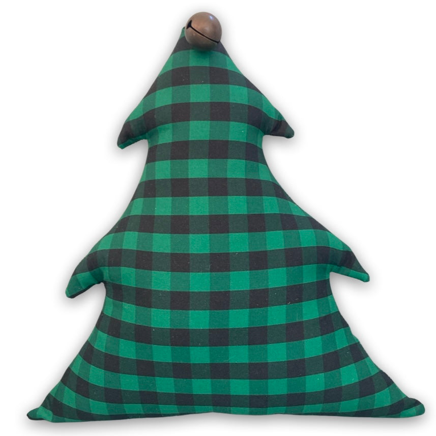 Festive Christmas Tree Pillow with Antique Sleigh Bell