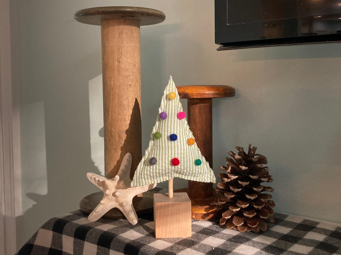 Homespun Seersucker Christmas Tree Tabletop Decoration