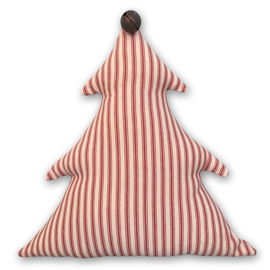 Festive Christmas Tree Pillow with Antique Sleigh Bell