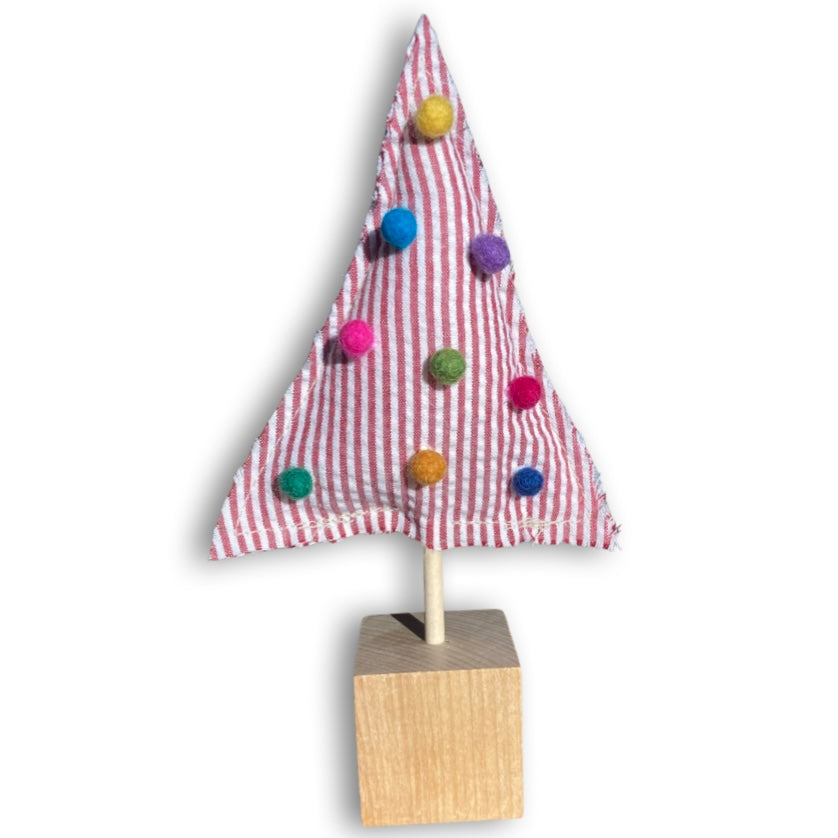 Homespun Seersucker Christmas Tree Tabletop Decoration