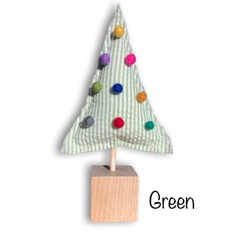 Homespun Seersucker Christmas Tree Tabletop Decoration