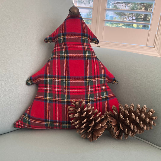 Festive Christmas Tree Pillow with Antique Sleigh Bell