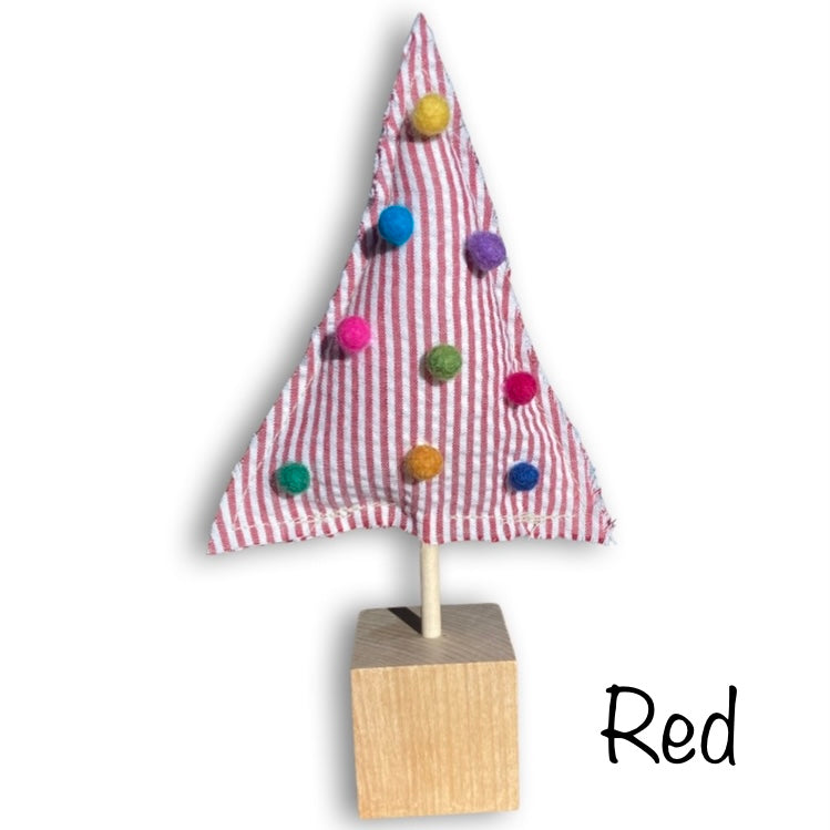 Homespun Seersucker Christmas Tree Tabletop Decoration