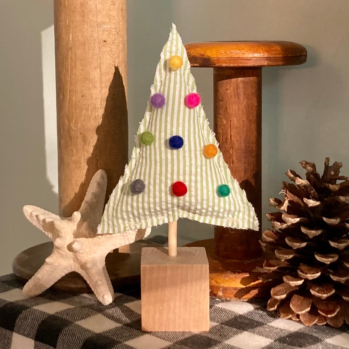 Homespun Seersucker Christmas Tree Tabletop Decoration