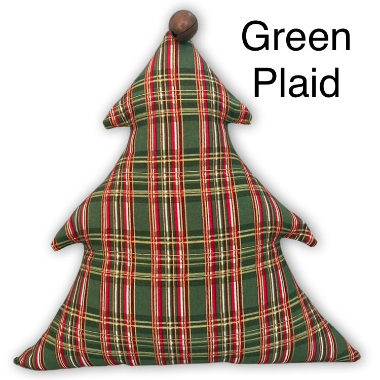 Festive Christmas Tree Pillow with Antique Sleigh Bell