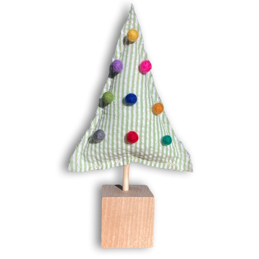 Homespun Seersucker Christmas Tree Tabletop Decoration