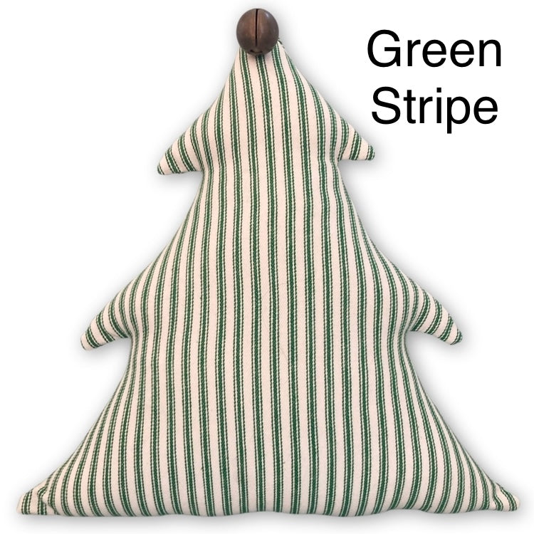 Festive Christmas Tree Pillow with Antique Sleigh Bell