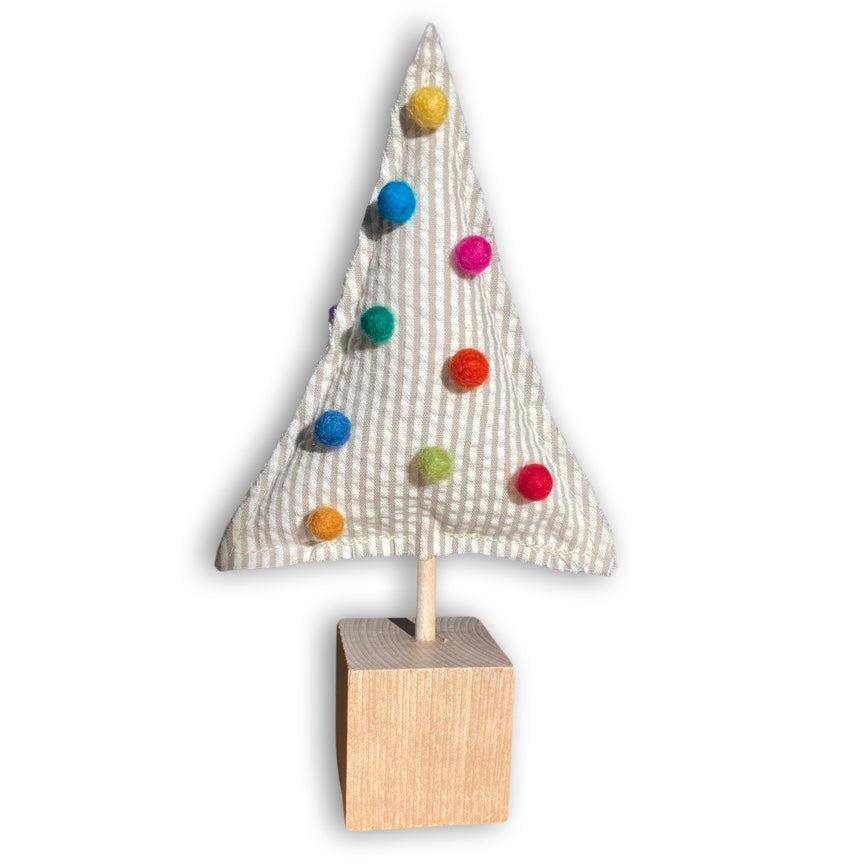 Homespun Seersucker Christmas Tree Tabletop Decoration